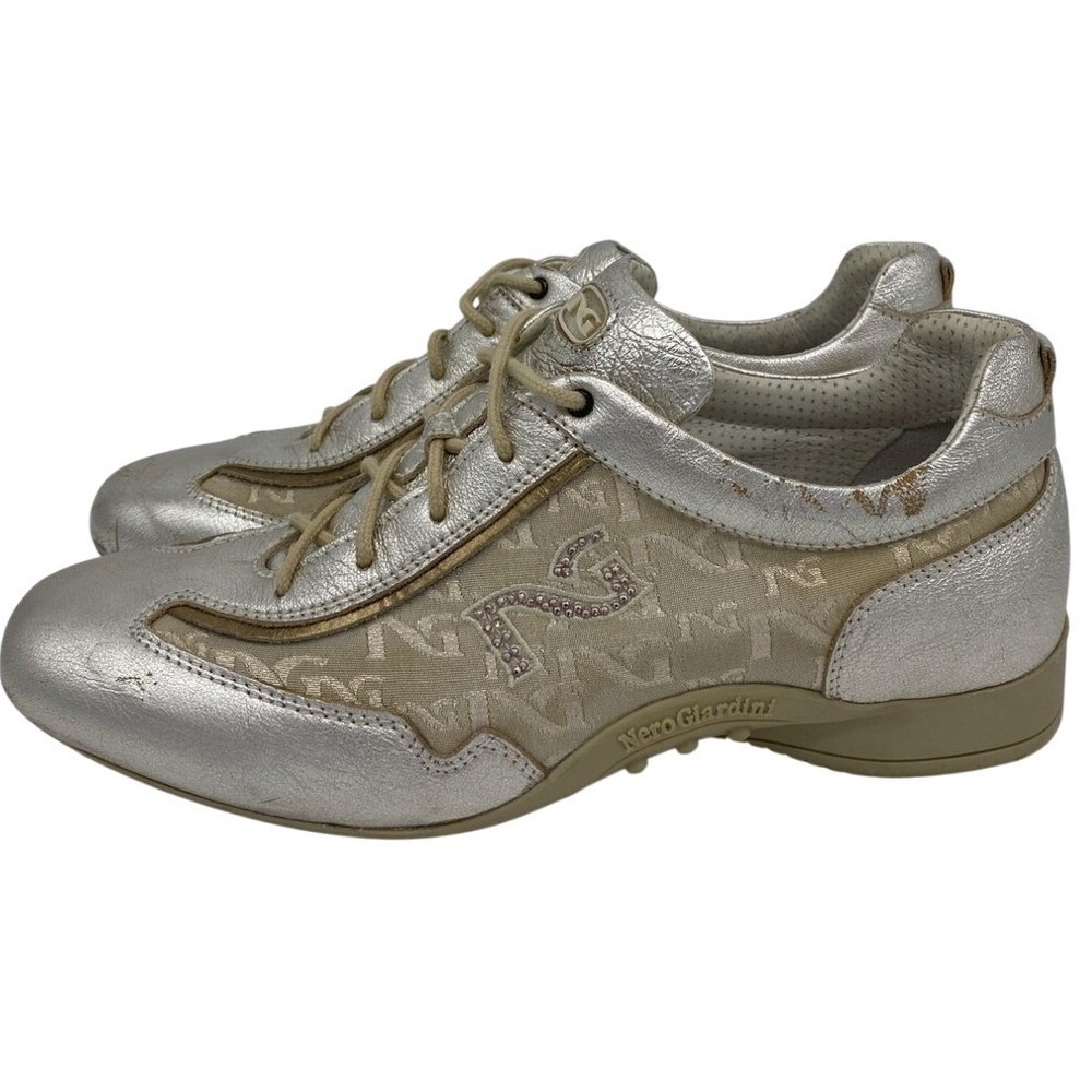 Nero Giardini Women's Shoes Size 39 US Size 9 Silver Metallic Leather Sneakers